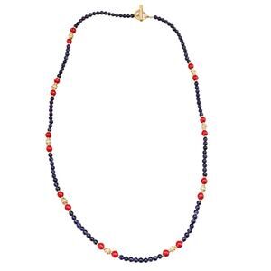 VINTAGE Purple and Red Glass Bead Goldtone necklace with Swarovski Crystals 34"